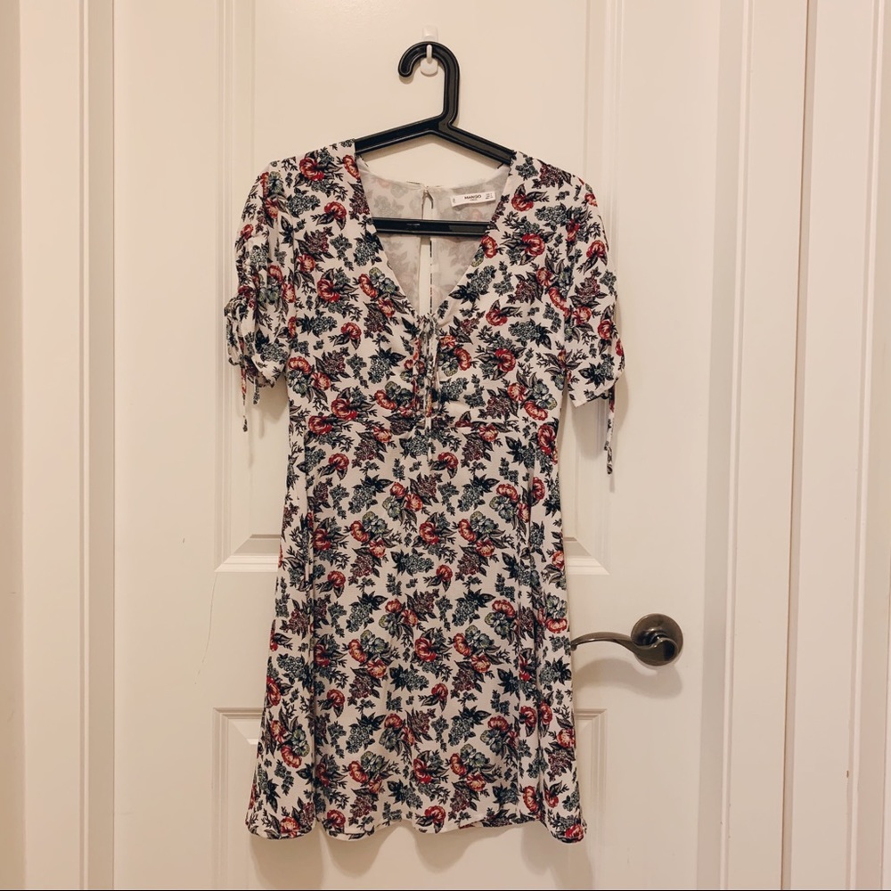 Mango | Off-White & Red Floral Print A-Line Dress